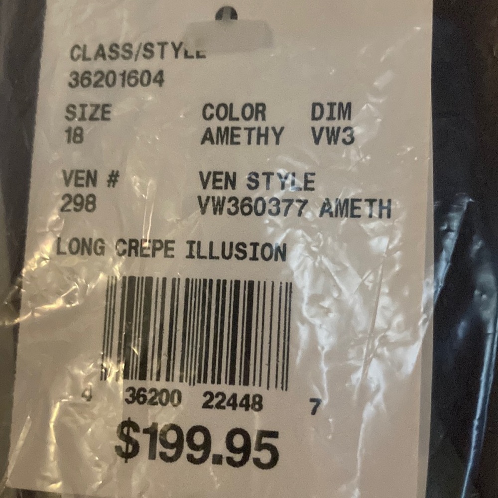 David’s Bridal long crepe illusion dress , color amethyst